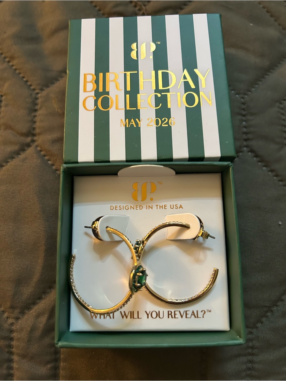Bomb Party | May 2026 | The Bridget Hoops | Emerald - Gold | NWT